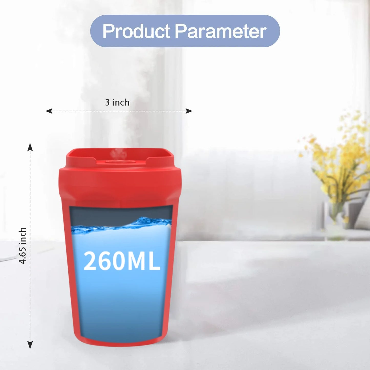 Portable Coke Cup Mini Humidifier, 260Ml Small Mist Humidifier, USB Personal Desktop Humidifiers for Bedroom Travel Office Home, 2 Quiet Mist Modes, Red