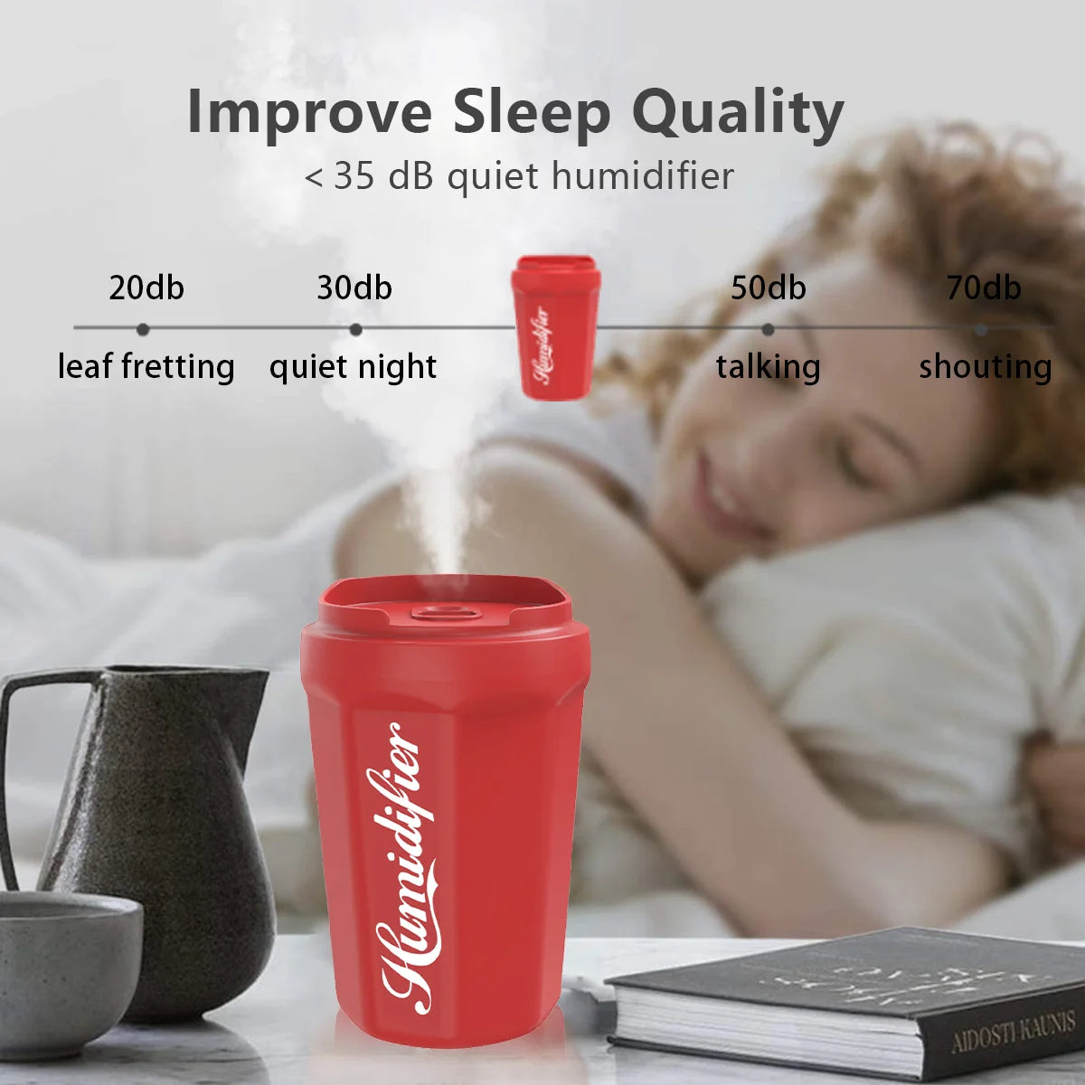 Portable Coke Cup Mini Humidifier, 260Ml Small Mist Humidifier, USB Personal Desktop Humidifiers for Bedroom Travel Office Home, 2 Quiet Mist Modes, Red
