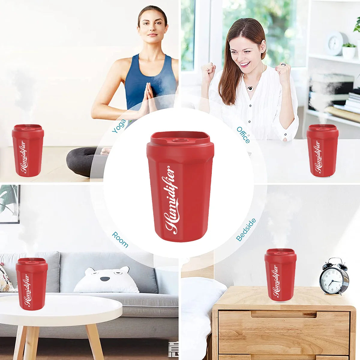 Portable Coke Cup Mini Humidifier, 260Ml Small Mist Humidifier, USB Personal Desktop Humidifiers for Bedroom Travel Office Home, 2 Quiet Mist Modes, Red