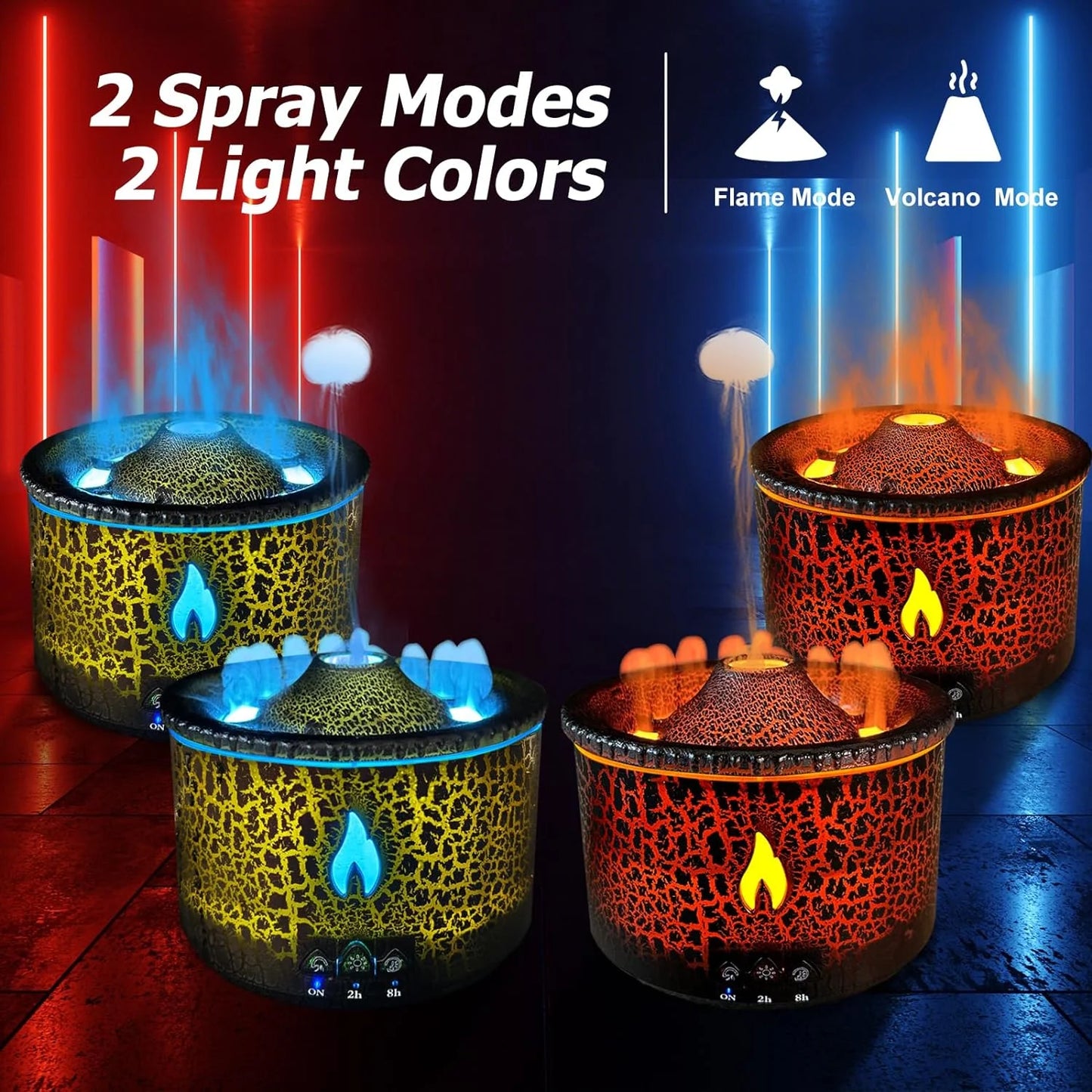 Volcano Diffuser, Essential Oil Diffuser, 300Ml, Flame & Volcano Mist Mode, Black