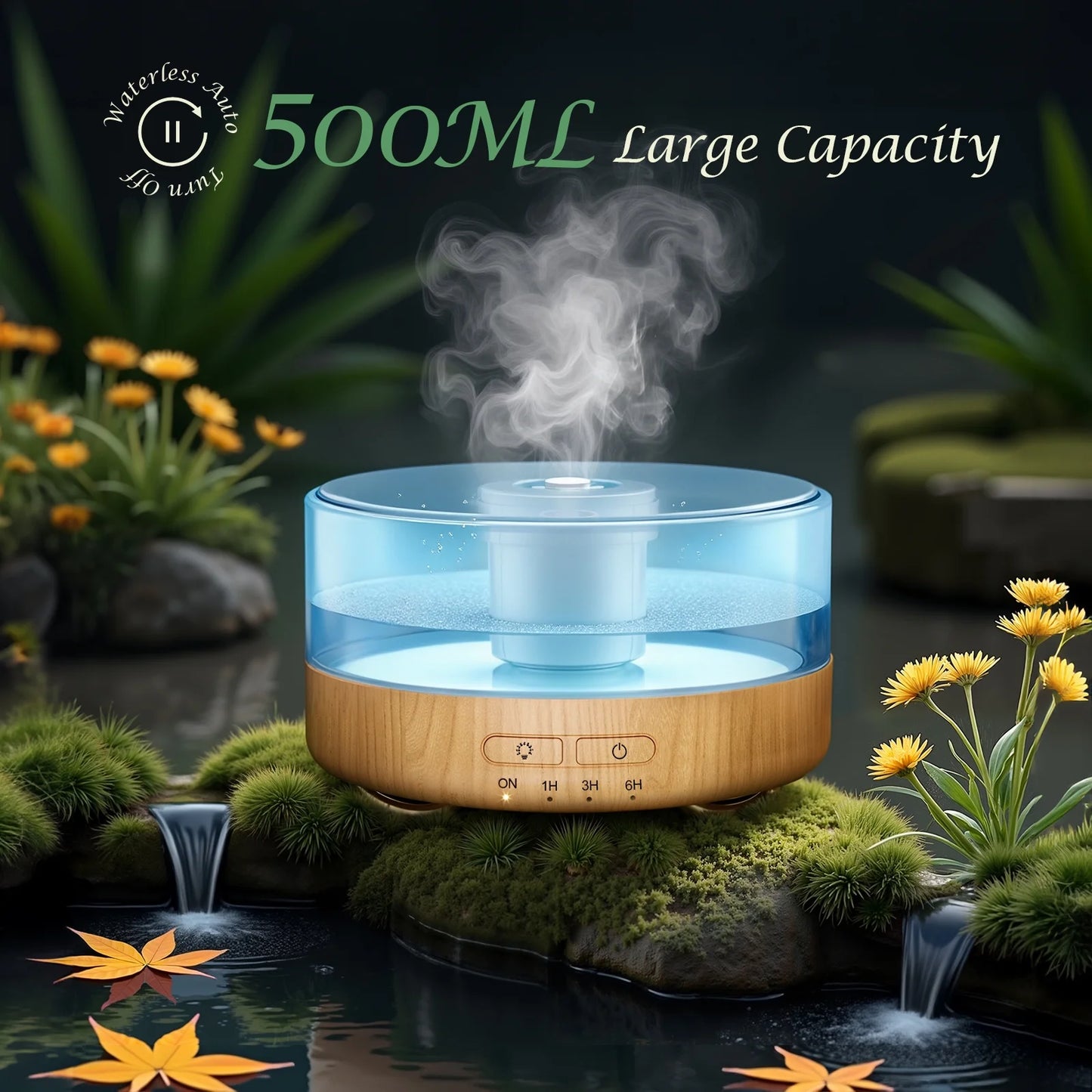 500Ml Essential Oil Diffuser, Oil Diffuser with 9 Realistic Flame Colors 4 Timer Setting & 28Db Low Noise Flame Diffuser Cool Mist Humidifier for Large Room Bedroom