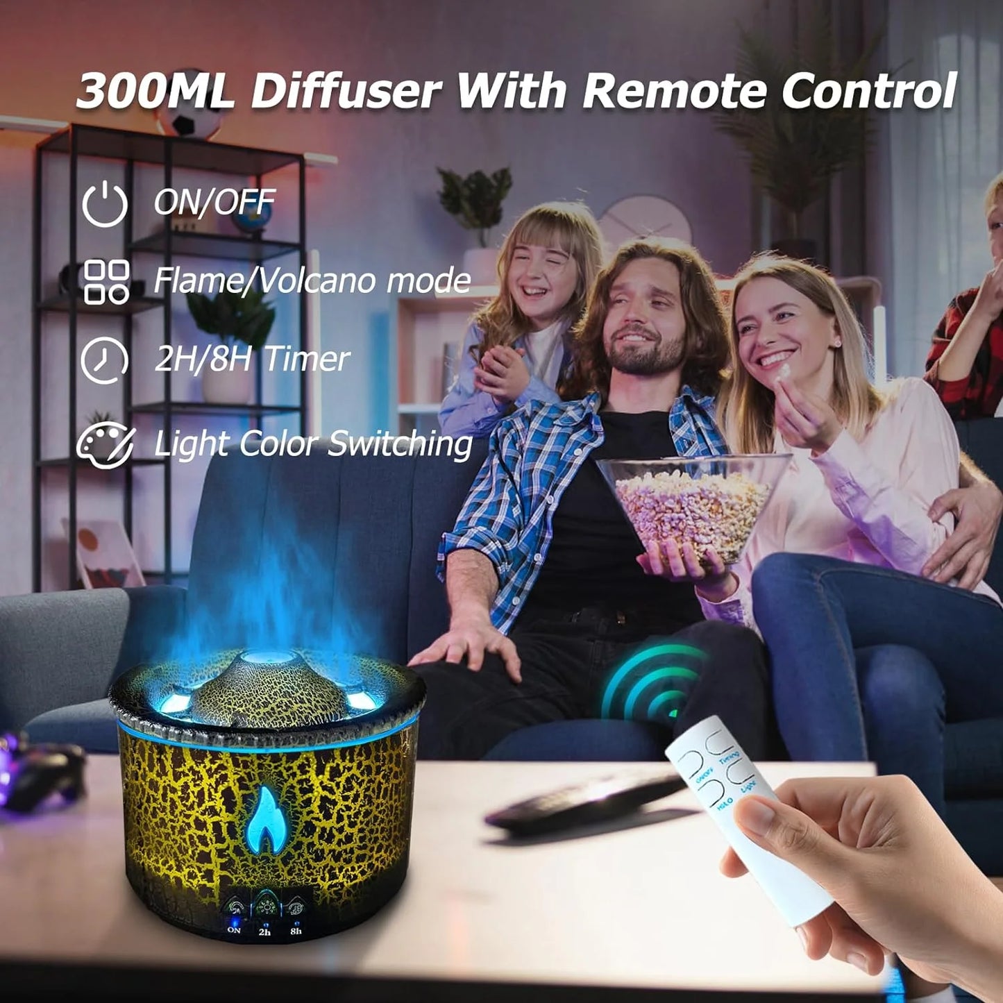 Volcano Diffuser, Essential Oil Diffuser, 300Ml, Flame & Volcano Mist Mode, Black