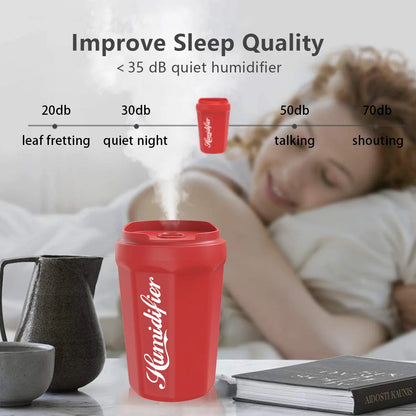 Portable Coke Cup Mini Humidifier, 260Ml Small Mist Humidifier, USB Personal Desktop Humidifiers for Bedroom Travel Office Home, 2 Quiet Mist Modes, Red