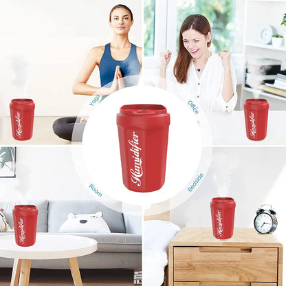 Portable Coke Cup Mini Humidifier, 260Ml Small Mist Humidifier, USB Personal Desktop Humidifiers for Bedroom Travel Office Home, 2 Quiet Mist Modes, Red