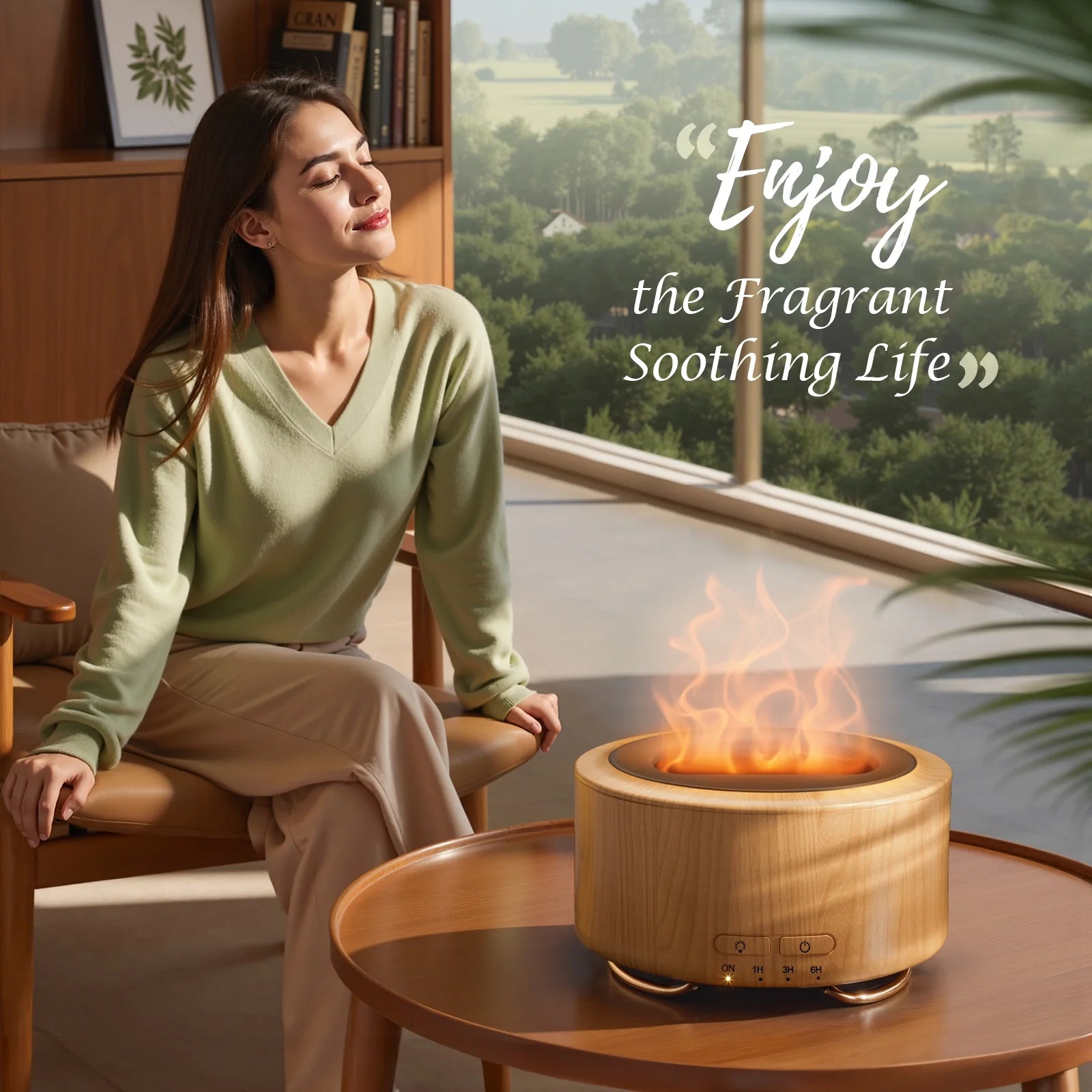 500Ml Essential Oil Diffuser, Oil Diffuser with 9 Realistic Flame Colors 4 Timer Setting & 28Db Low Noise Flame Diffuser Cool Mist Humidifier for Large Room Bedroom