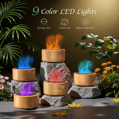 500Ml Essential Oil Diffuser, Oil Diffuser with 9 Realistic Flame Colors 4 Timer Setting & 28Db Low Noise Flame Diffuser Cool Mist Humidifier for Large Room Bedroom